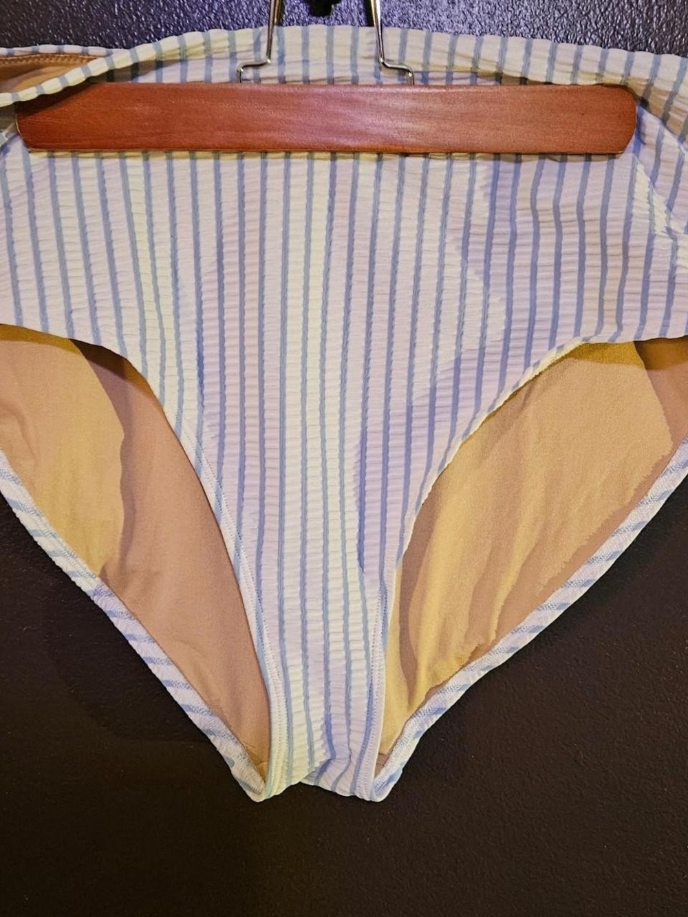 Old Navy Light Blue and White Striped High-Waist Bikini Bottom